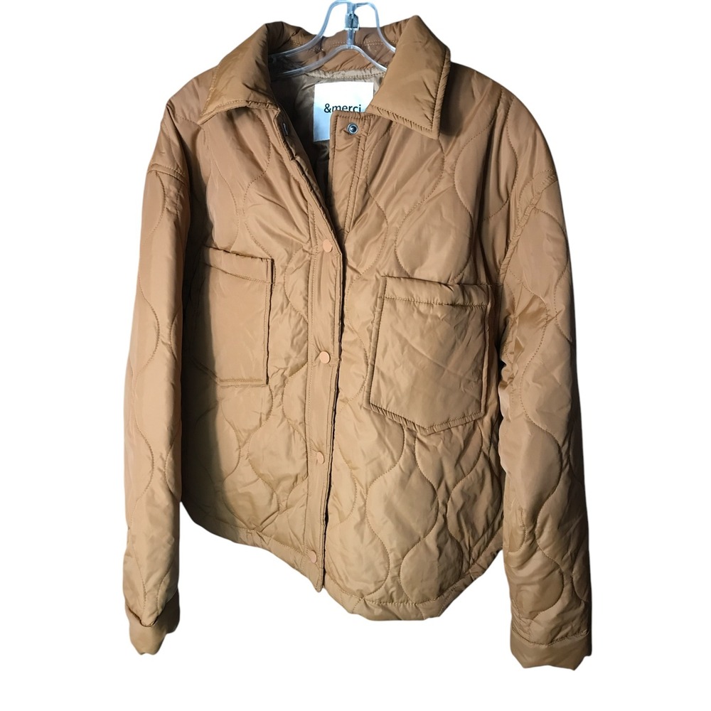 & Meri Caramel Snap Front Quilted Cropped Jacket Women's  Large